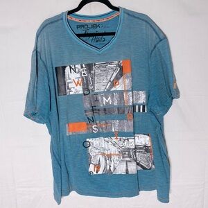 5/$25 Projek Raw Tropical Heat Wave Blue Graphic Tee Crew Neck T Shirt 4XL